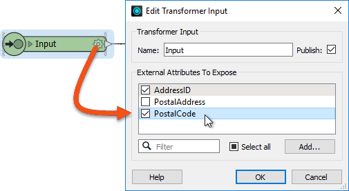 Exposing an input attribute in a custom transformer